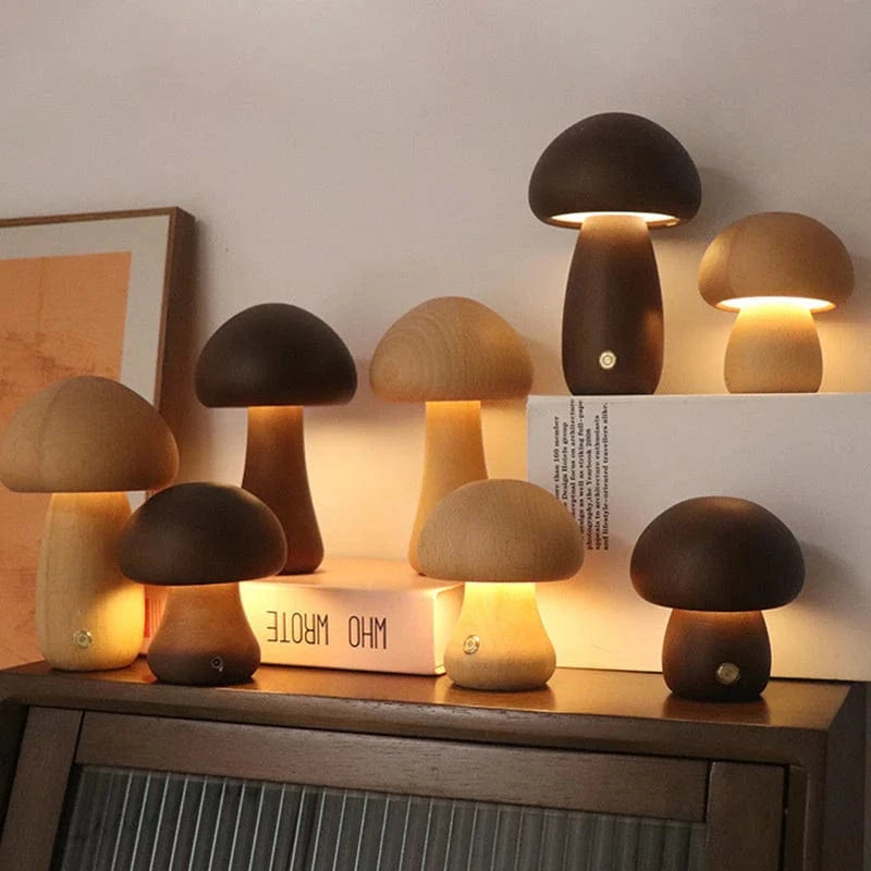 MushroomLuxe™ LED Night Light - Dimmable Wooden Night Lamp for Kids 1