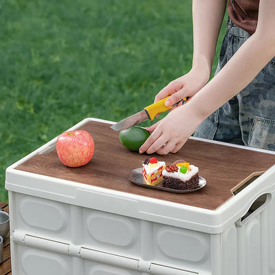 Outdoor Camping Folding Box With Wooden Lid Car Storage Box Food Organizer Container for Household Large Capacity Storage Box