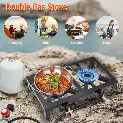 Outdoor Propane Gas Burner Double Cast Iron Stove for Patio Camping BBQ Cooking (US Standard)