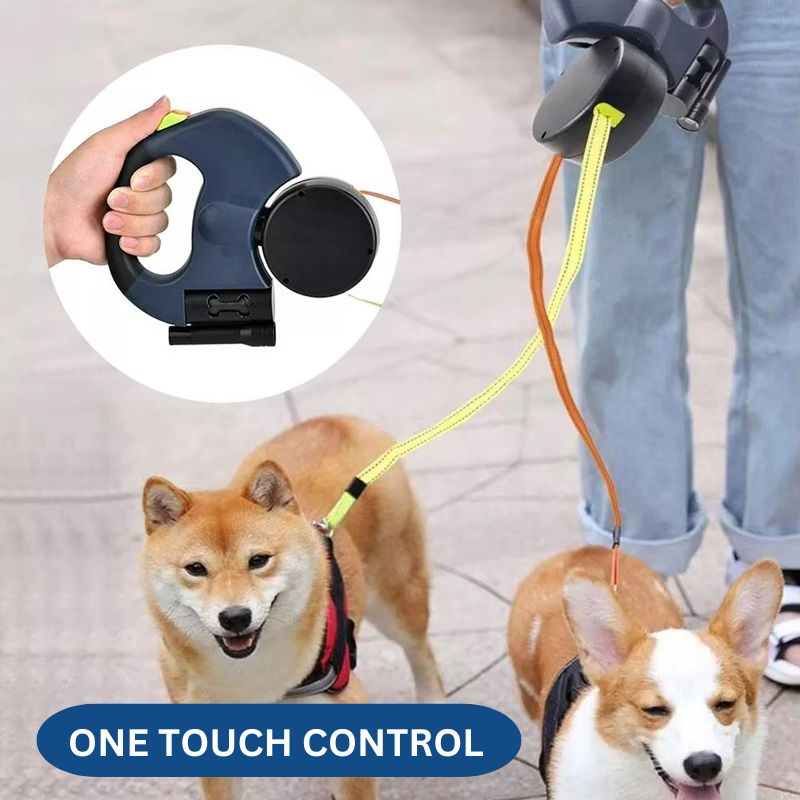 PawsControl™ Dual Retractable Dog Leash for Two Dogs with Flashlight 4