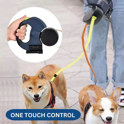 PawsControl™ Dual Retractable Dog Leash for Two Dogs with Flashlight 4