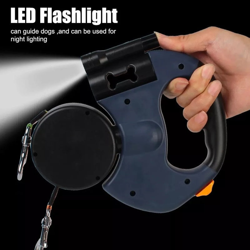 PawsControl™ Dual Retractable Dog Leash for Two Dogs with Flashlight 6