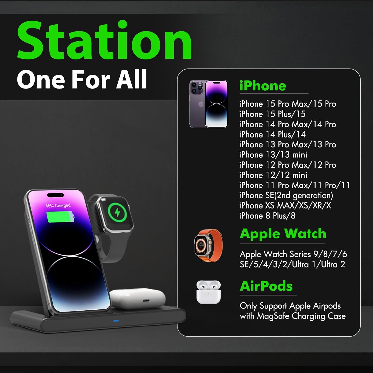 PowerHub™ 3-in-1 Wireless Fast Charger for iPhone, Apple Watch, and AirPods 1