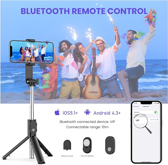 SelfiePro™ 6-in-1 Wireless Bluetooth Selfie Stick with Fill Light for Perfect Photos 1