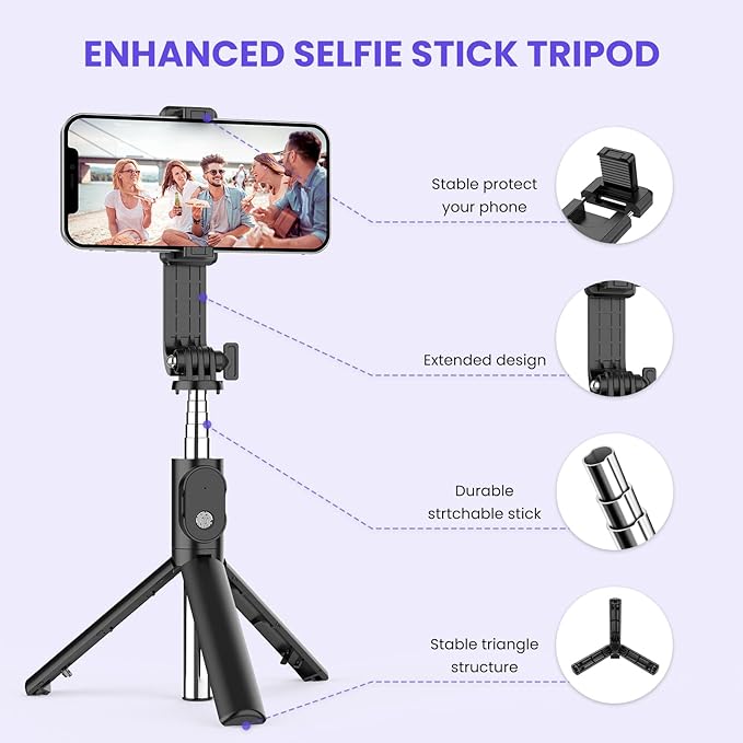 SelfiePro™ 6-in-1 Wireless Bluetooth Selfie Stick with Fill Light for Perfect Photos 6