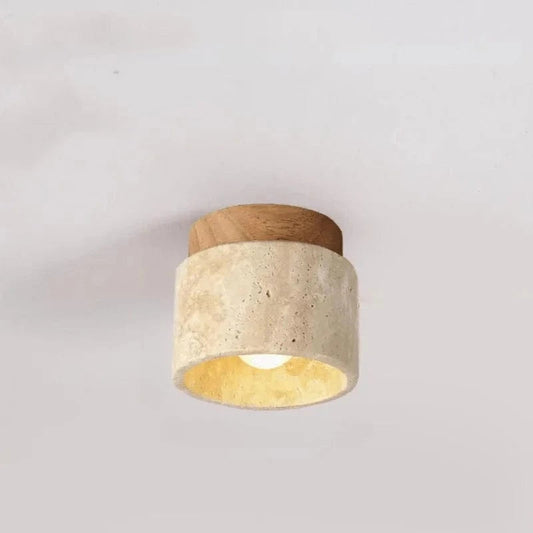 SereneGlow™ Round Ceiling Lamp - Natural Stone & Wood Elegance 0