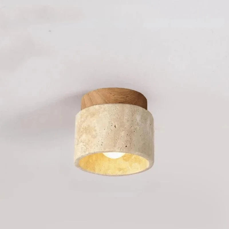 SereneGlow™ Round Ceiling Lamp - Natural Stone & Wood Elegance 1