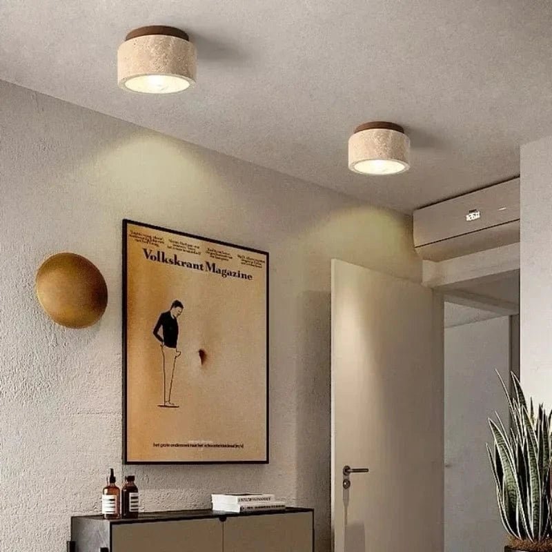 SereneGlow™ Round Ceiling Lamp - Natural Stone & Wood Elegance 2