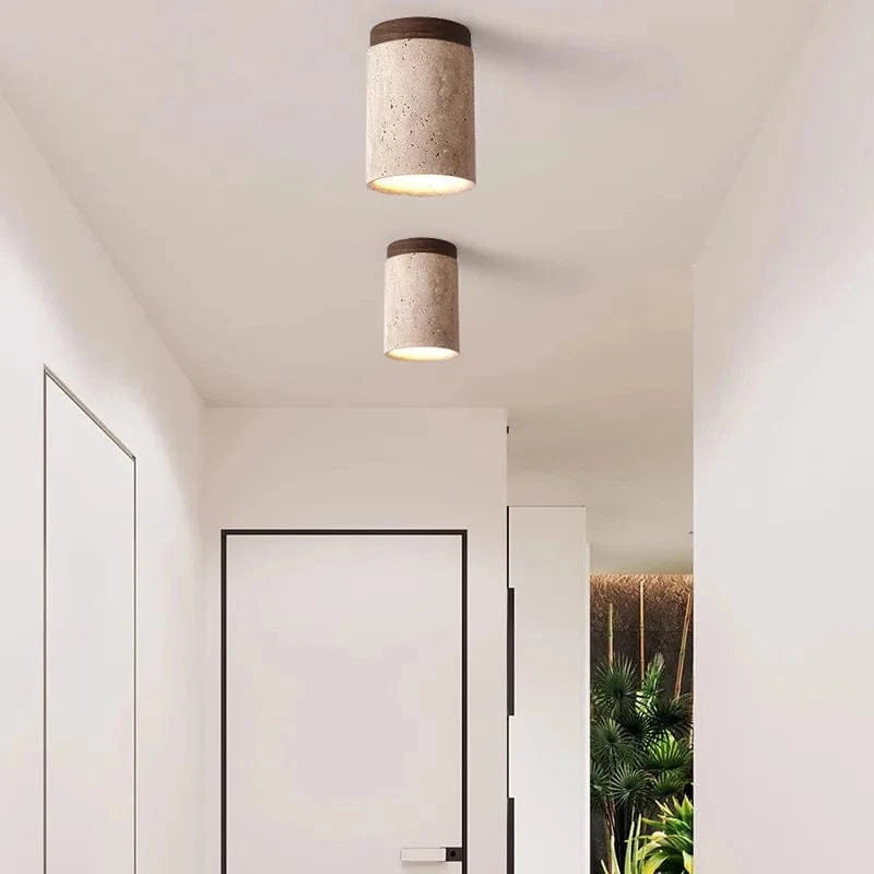 SereneGlow™ Round Ceiling Lamp - Natural Stone & Wood Elegance 3