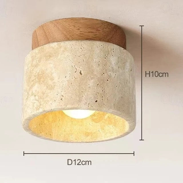 SereneGlow™ Round Ceiling Lamp - Natural Stone & Wood Elegance 8
