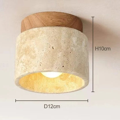 SereneGlow™ Round Ceiling Lamp - Natural Stone & Wood Elegance 8