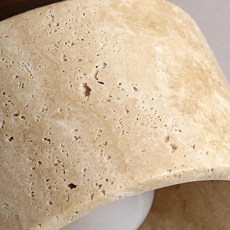 TranquilGlow™ Round Ceiling Lamp - Natural Travertine & Wood Design 5