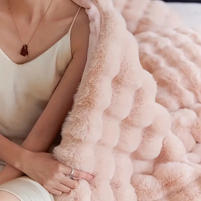 WaffleCloud™ Thick Faux Rabbit Fur Blanket for Cozy Comfort and Style 2