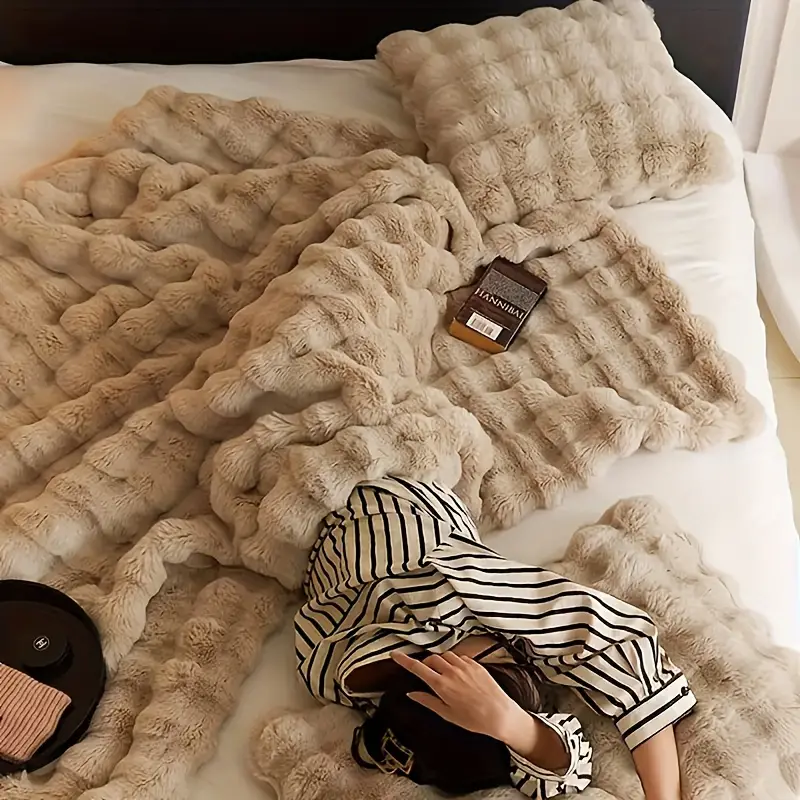 WaffleCloud™ Thick Faux Rabbit Fur Blanket for Cozy Comfort and Style 3