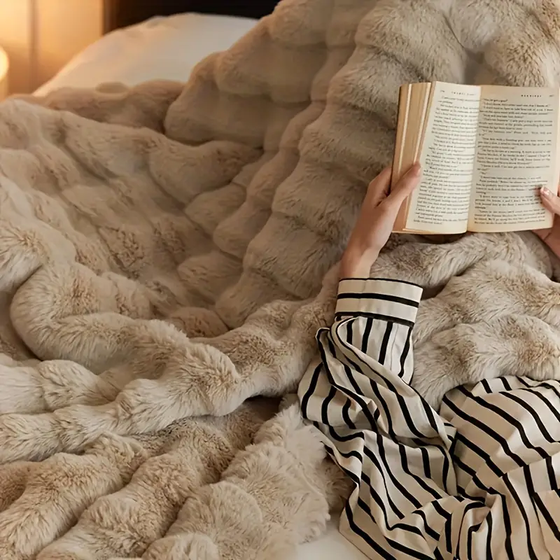 WaffleCloud™ Thick Faux Rabbit Fur Blanket for Cozy Comfort and Style 6