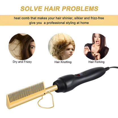 GlamWave™ Electric Hot Comb - Perfect for Thick Hair, Effortless Styling at Home - 3