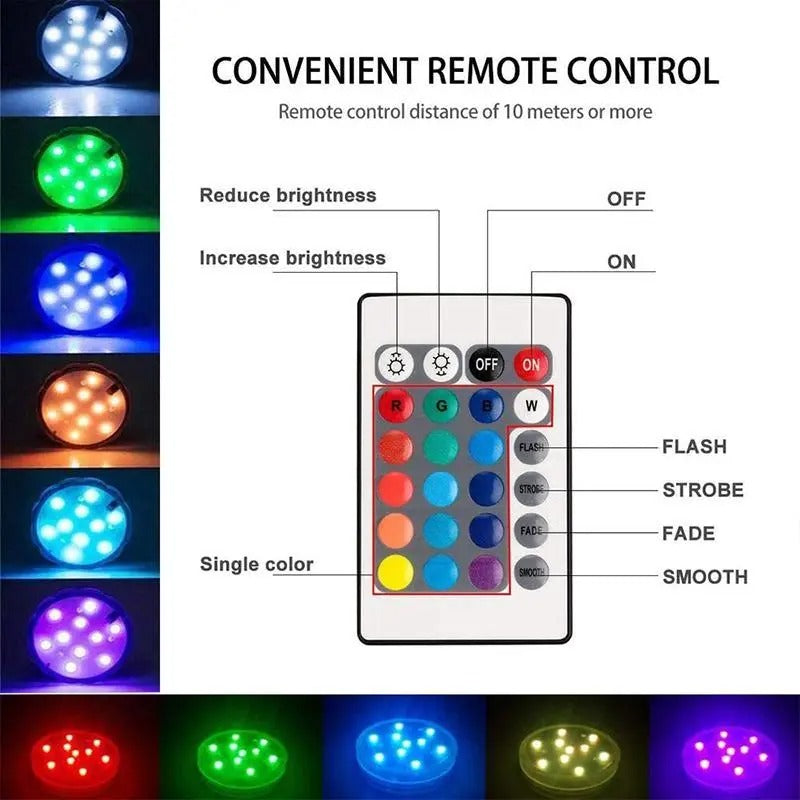 GlowWave™ Submersible LED Lights for Pools and Tubs - Remote Controlled 3