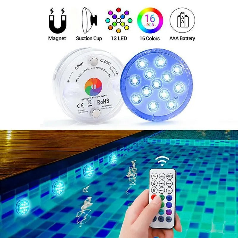 GlowWave™ Submersible LED Lights for Pools and Tubs - Remote Controlled 8