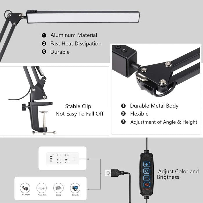 BrightBeam™ Adjustable LED Desk Lamp for Compact Workspaces – Perfect Task Lighting