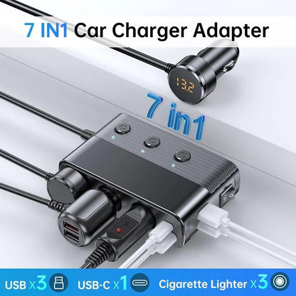 PowerMax™ 7-in-1 Car Charger Adapter for Charging Multiple Devices on the Go
