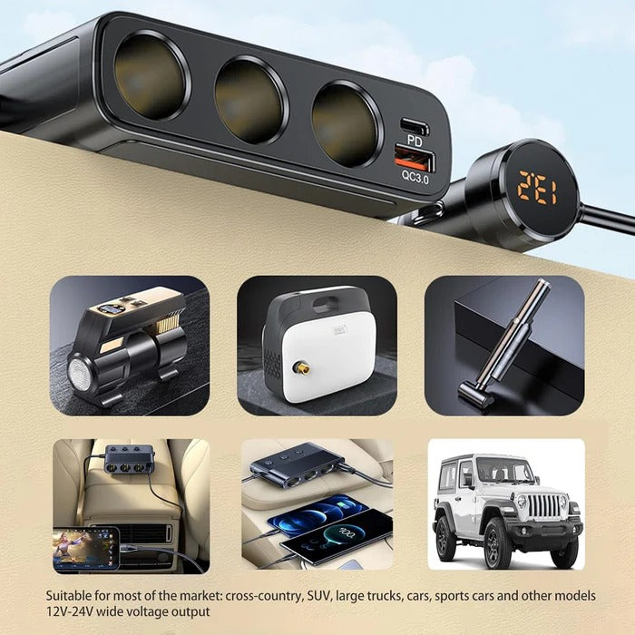 PowerMax™ 7-in-1 Car Charger Adapter for Charging Multiple Devices on the Go