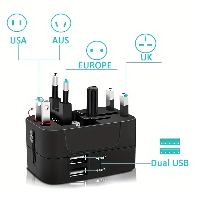 TravelMate™ Universal Travel Adapter with Dual USB Ports for Global Use