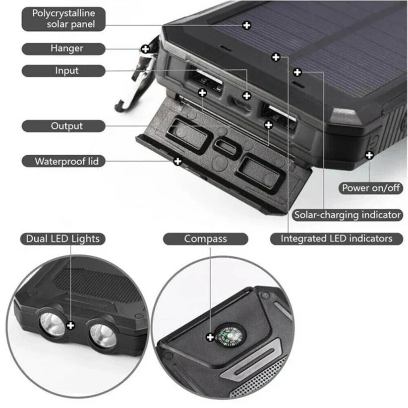 PowerMax™ Waterproof Solar Charger - 500000mAh Portable Solar Phone Charger for Outdoor Use - 15