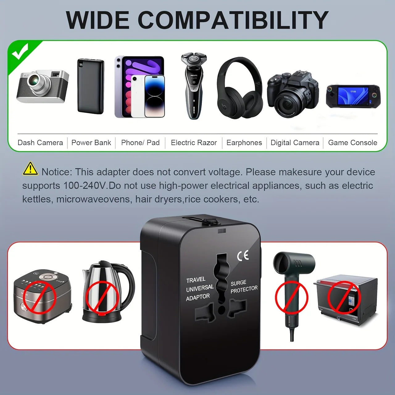 TravelMate™ Universal Travel Adapter with Dual USB Ports for Global Use