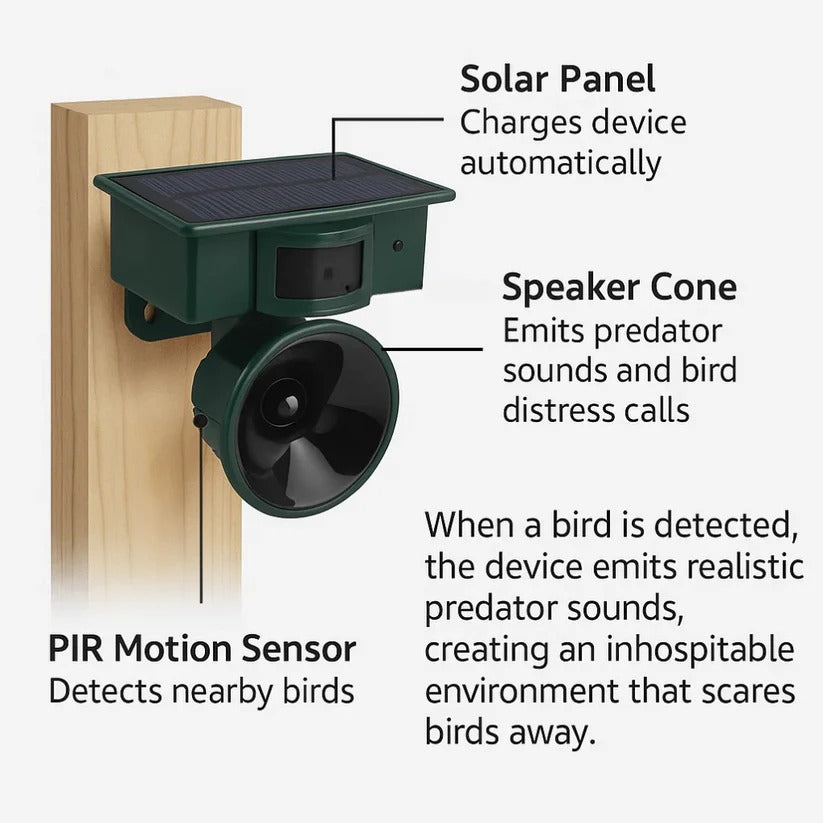 EcoGuard™ Motion Sensor Bird Repeller: Effective Sound Deterrent for Outdoor Spaces - 2