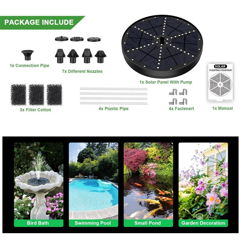 AquaGlow™ Solar Fountain Pump for Outdoor Spaces with 60 LED Lights - 6