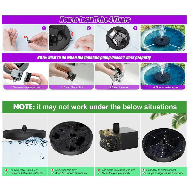 AquaGlow™ Solar Fountain Pump for Outdoor Spaces with 60 LED Lights - 7