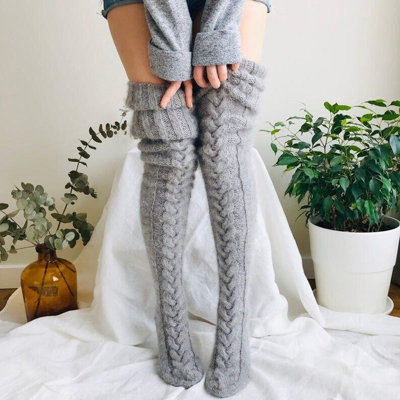 Cute Thigh High Hand-Knitted Socks