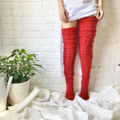 Cute Thigh High Hand-Knitted Socks